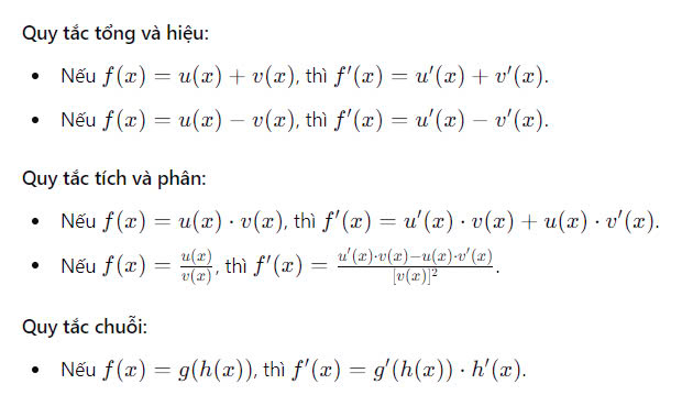 Công thức đạo hàm